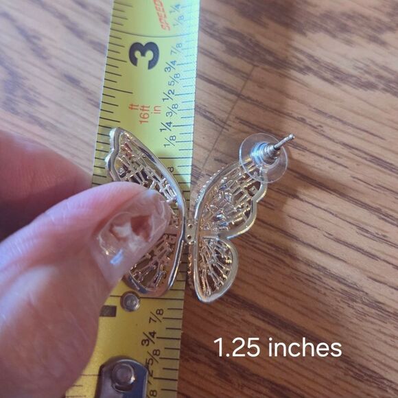 Vintage Gold And Crystal Butterfly Earrings GARDEN GIRL! - Picture 7 of 9